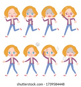 A set of blonde woman with who express various emotions.It's vector art so it's easy to edit.