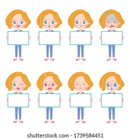 A set of blonde woman with who express various emotions.It's vector art so it's easy to edit.