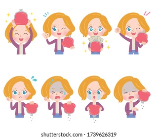 A set of blonde woman with who express various emotions.