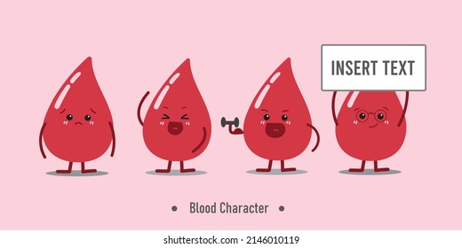 Juego de caracteres de sangre icono de ilustración de caricatura de estilo plano en diferentes poses premium Vector