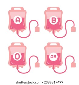 Set Blood donation bag with different types of blood