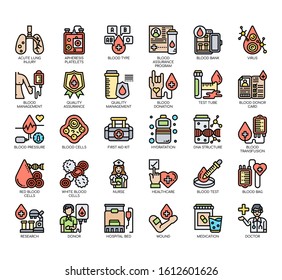 Set of blood donation thin line and pixel perfect icons for any web and app project. 
