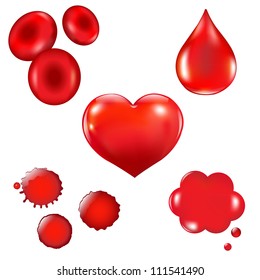 Set With Blood Drop And Heart, Vector Illustration