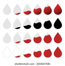 Set of blood drop level icons, EPS 10 vector illustration.