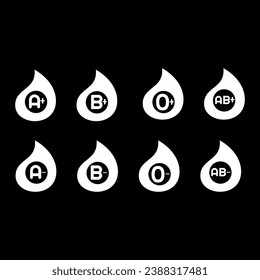 Set of blood drop silhouette with different types of blood