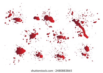 Set of blood drop and splatter isolated background