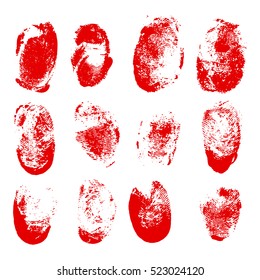 Set of blood fingerprints. Vector red stains of fingers