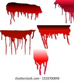 Set of blood flowing down on a white background. Vector art.