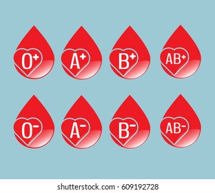 set of blood group flat design vector illustration