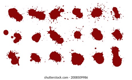 conjunto de diseño de textura de mancha de mancha de tinta sanguínea. Caídas de sangre y salpicaduras.
Ilustración vectorial.