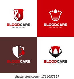 Set of Blood Shield logo designs concept vector, Blood Care logo designs template, icon, symbol