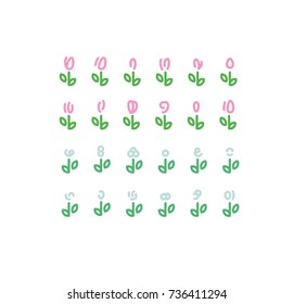 Set of blooming floral icons. Flat, vector illustration. Tulips and other flowers. Isolated. Minimalistic