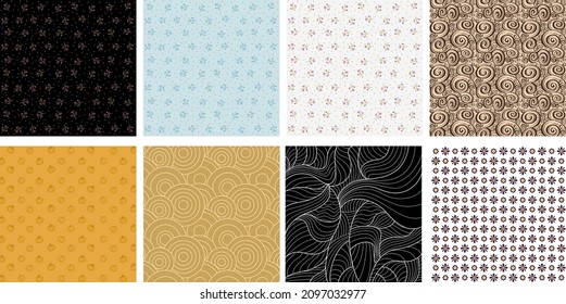 Set of Blooming midsummer meadow seamless pattern. Plant background for fashion, wallpapers, print. A lot of different flowers on the field. Liberty style millefleurs. Trendy floral design