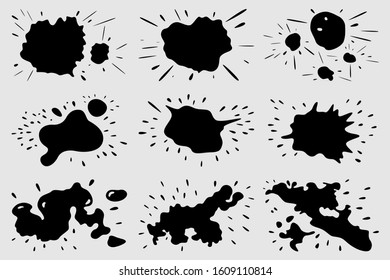 A set of blot images. Ink splashes on the paper. Vector image.
