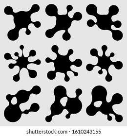 A set of blot images. Ink splashes on the paper. Vector image.