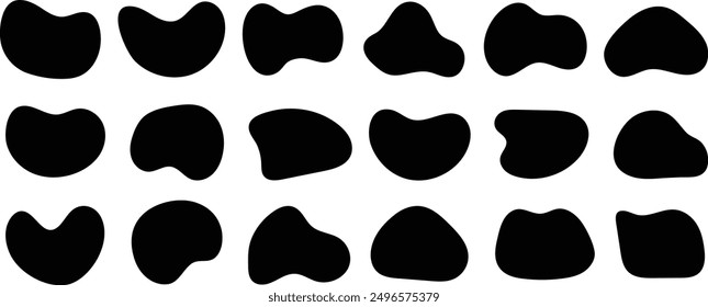 Set of blotch shapes. Random blob liquid shape. Collection of pebble, drops and blobs silhouettes