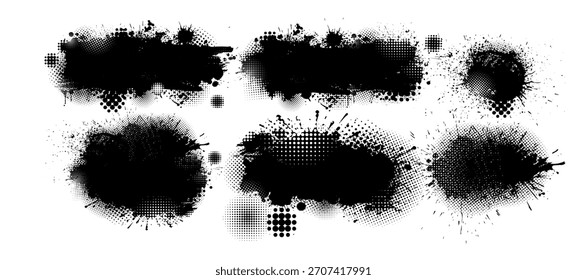 Ein Satz Blots. Schwarzer Fleck einzeln auf weißem Hintergrund. Handgezeichnet. Nicht AI, Vektorgrafik