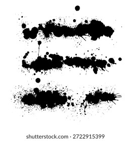 Ein Satz Blots. Schwarzer Fleck einzeln auf weißem Hintergrund. Handgezeichnet. Nicht AI, Vektorgrafik