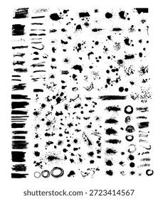 Ein Satz Blots. Schwarzer Fleck einzeln auf weißem Hintergrund. Handgezeichnet. Nicht AI, Vektorgrafik