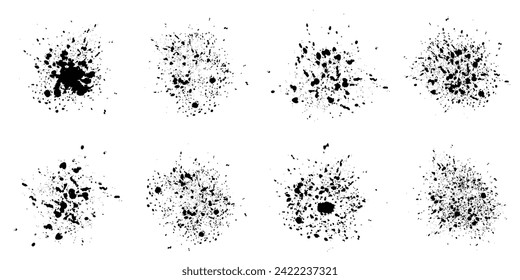 Set of blots. Black paint stains on a white background. Grunge paint frame. Vector