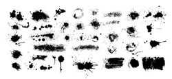 Set Of Blots. Black Spots Of Paint On A White Background. Grunge Frame Of Paint. Vector