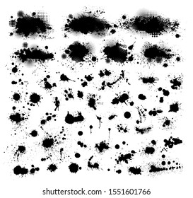 Set of blots. Black spots of paint on a white background. Grunge frame of paint. Vector