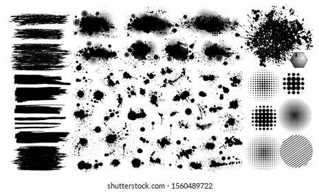 Satz Blöcke. Schwarze Flecken Farbe auf weißem Hintergrund. farbiger Rahmen. Vektorillustration