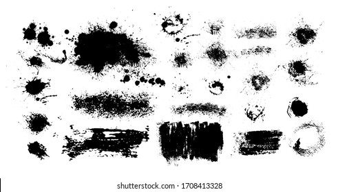 Set of blots. Black spots of paint on a white background. Grunge frame of paint. Vector