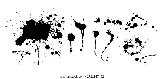 Set of blots. Black spots of paint on a white background. Grunge frame of paint. Vector