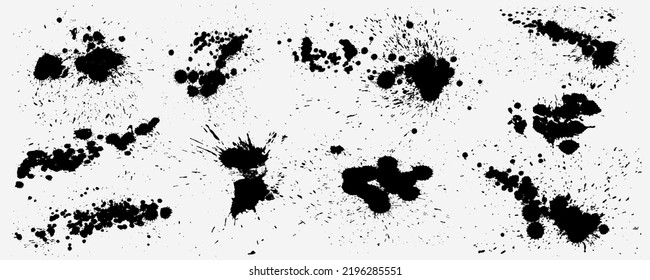 Set of blots. Black spots of paint on a white background. Grunge frame of paint. Vector