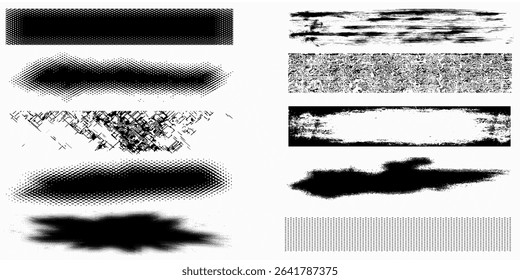 Set of blots. Black spots of paint on a white background. Grunge frame of paint. Vector