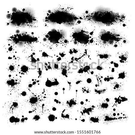 Set of blots. Black spots of paint on a white background. Grunge frame of paint. Vector
