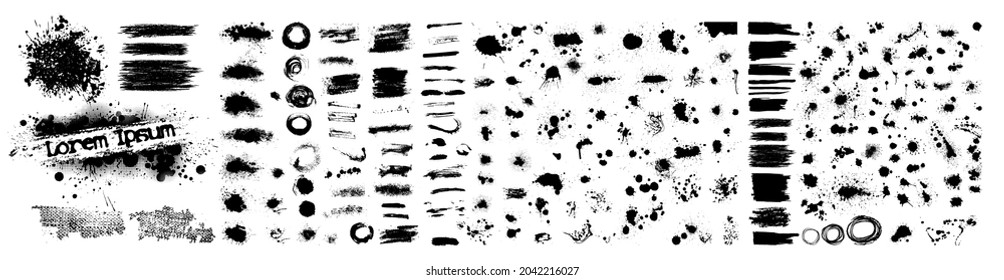 Set of blots . Paint stains black blotch background. Grunge Design Element. Brush Strokes. Vector illustration