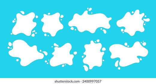A set of blots and splashes from milk. Vector illustration in a flat style. A set of vector elements for design. Elements for natural products. 