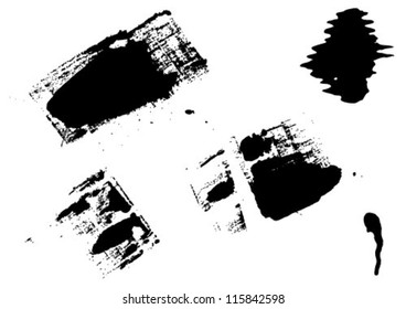 Set of blots and stains. Stains and blots are made by ink on a paper.