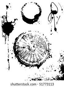 Set of blots and stains. Stains and blots are made by ink on a paper.