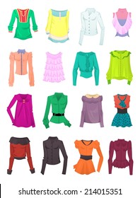 Set of blouses and  tops isolated on white background