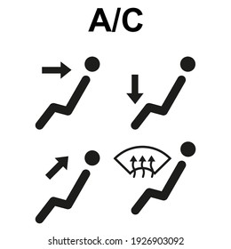 Juego de dirección de soplado en el icono del coche. Ilustración vectorial en diseño plano
