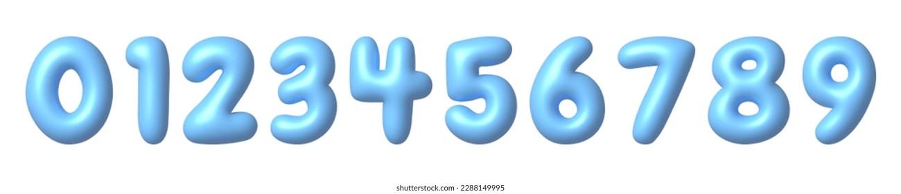 Conjunto de iconos azules de números 3D. Fuente de matemáticas de dibujos animados metálicos con brillantes y brillantes luces brillantes. 3d elemento de diseño realista. Ilustración vectorial.
