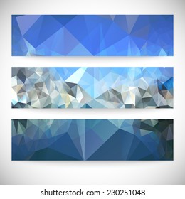 Set of blue abstract backgrounds, triangle design vector illustration.