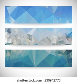 Set of blue abstract backgrounds, triangle design vector illustration.