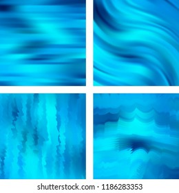 Set with blue abstract blurred backgrounds. Vector illustration. Modern geometrical backdrop. Abstract template.