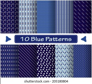 Set of blue abstract geometric patterns.