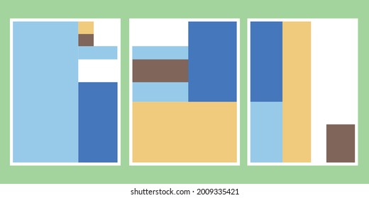 Set of blue Abstract Geometric Wall Art. Mid Century Illustration in Minimal Style for house Decoration Background. Shape Art Set of soft color painting in boho style. poster template layouts.
