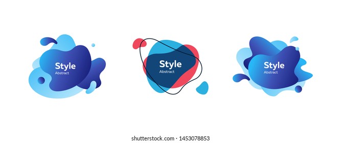 Set of blue abstract minimal elements. Dynamical colored forms and line. Gradient banners with flowing liquid shapes. Template for design of logo, flyer or presentation. Vector illustration