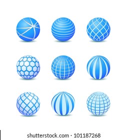 Set of Blue Abstract Round Stripe Ball Icons. Vector Illustration