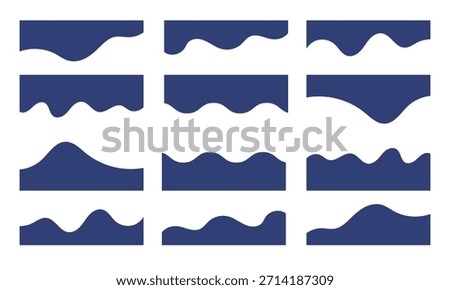 Set of blue abstract wavy border shapes and dividers