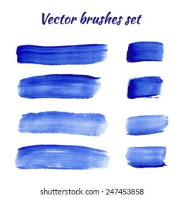 Set of blue acrylic brush vector strokes 