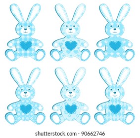 Set of blue applique hare. Vector illustration.