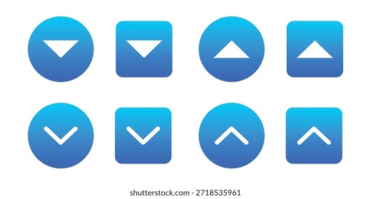Conjunto de iconos de flecha azul para la navegación y Elementos de interfaz de usuario aislados sobre fondo blanco, Ilustración vectorial. Conjunto de flechas de navegación arriba y abajo